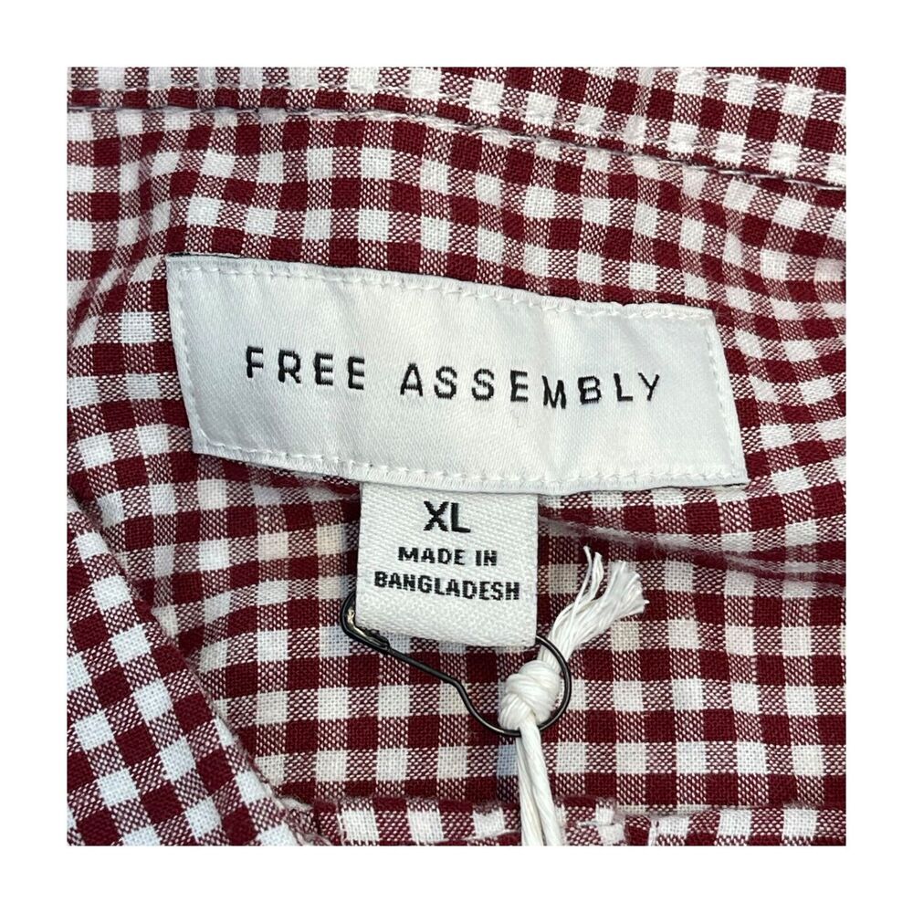 Free Assembly Shirt Men XL Red White Check Cotton Collared Long Sleeve Button-Up - Picture 2 of 8